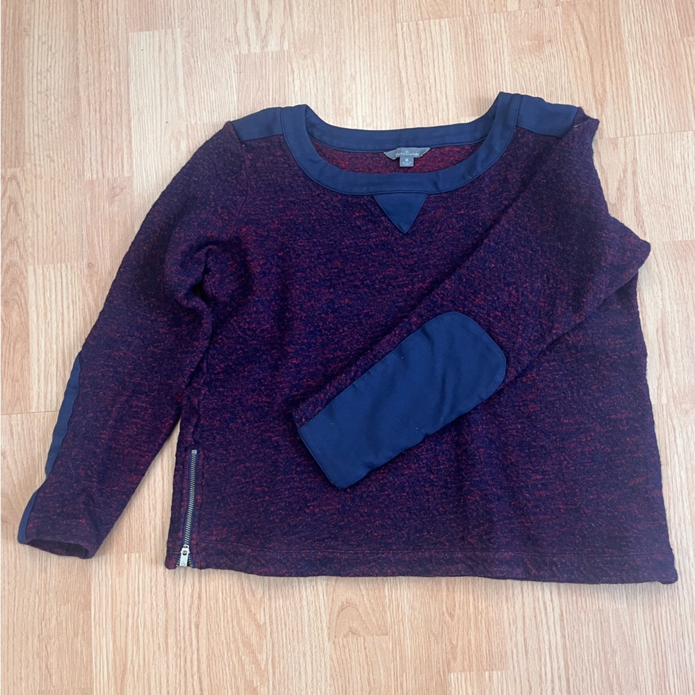 LL Bean signature wool blend boxy sweater medium red navy marled elbow patches